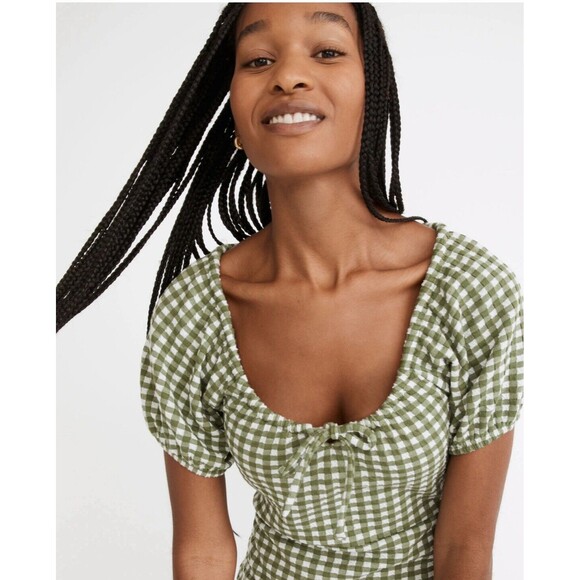 NEW Madewell Jacquard Puff-Sleeve Mini Dress in Gingham Check Size S - Picture 2 of 10